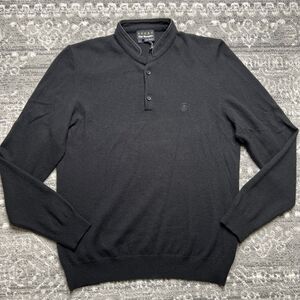 The Kooples Sports Cashmere Henley Sweater Mens Large Black Golf Logo Buttons